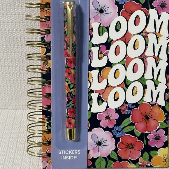 BLOOM Hardcover Spiral Notebook Journal Pen Sticker Set Colorful Lined Flowers - Picture 5 of 17